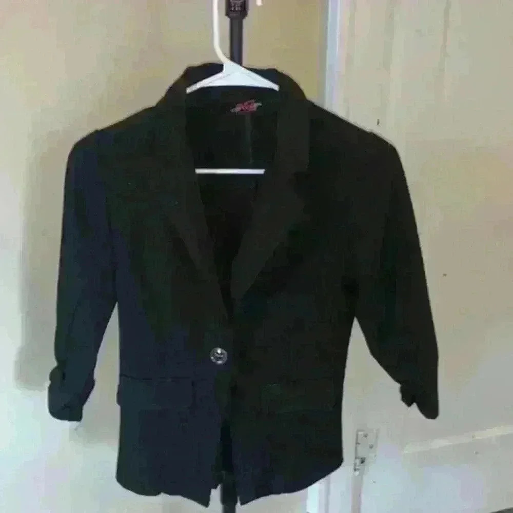 Body Central Jacket Womens Small Single Breasted Blazer Ruched Sleeve Black